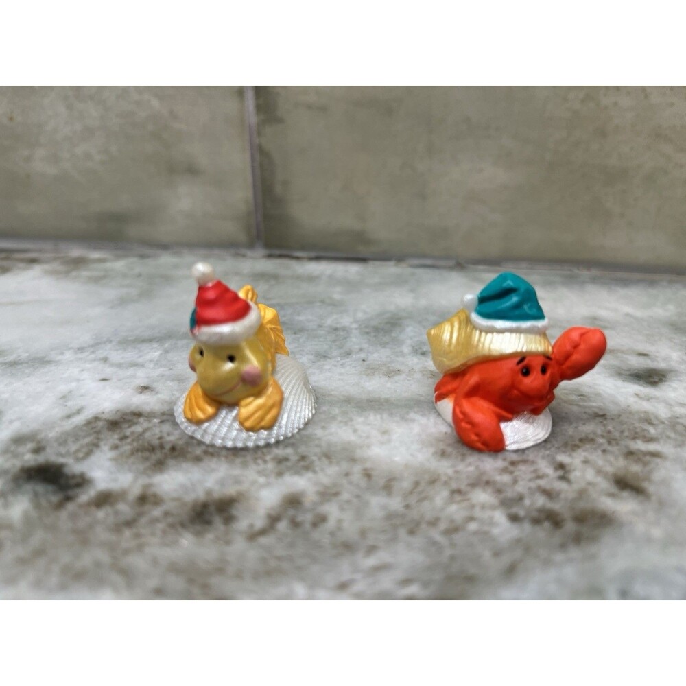 GOLDFISH& CRAB w Santa Hat - 1992 Hallmark Merry Miniatures Christmas Figure